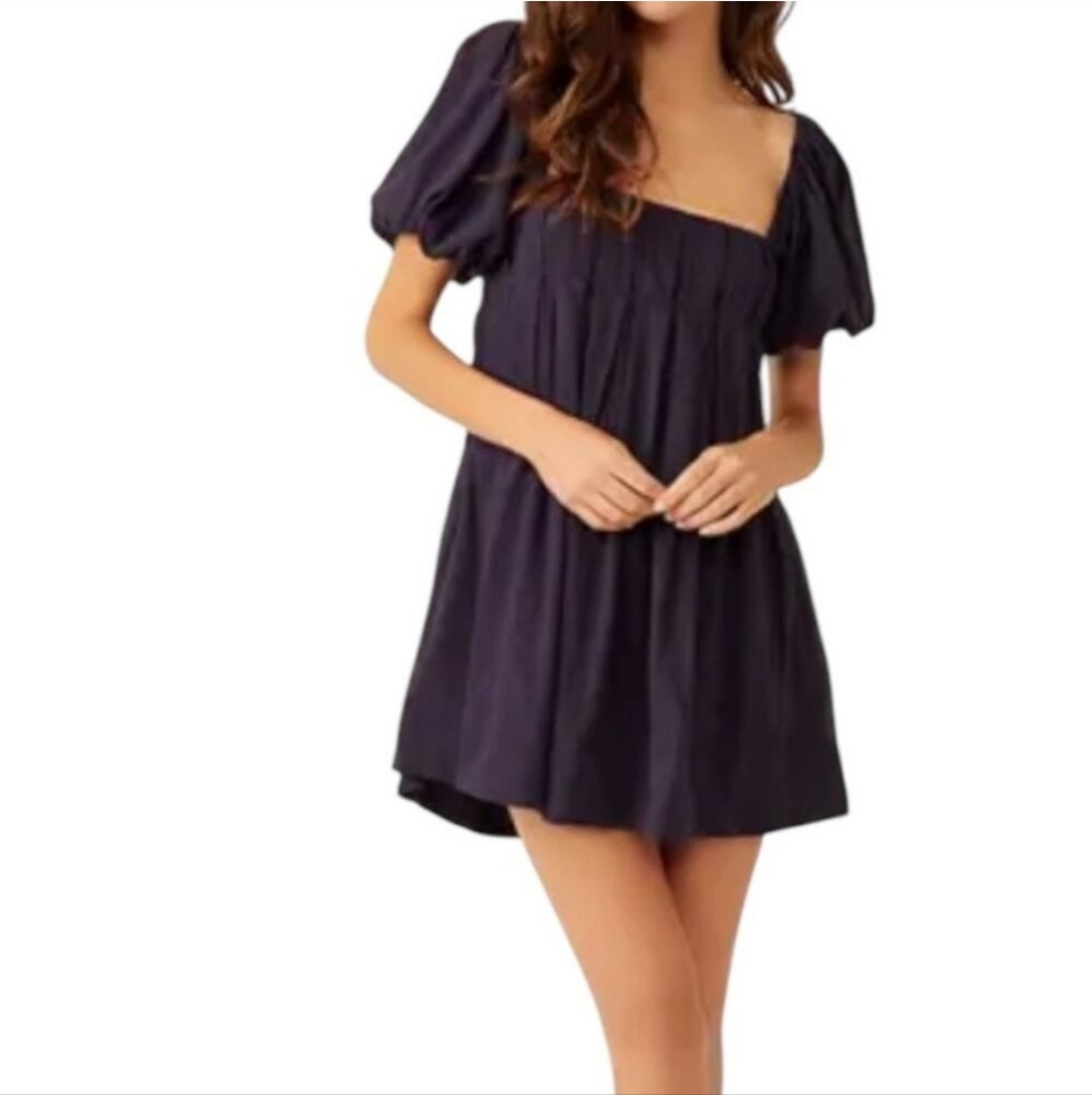 Free People Dress Marina tie back cotton crinkle babydoll blue size Large L